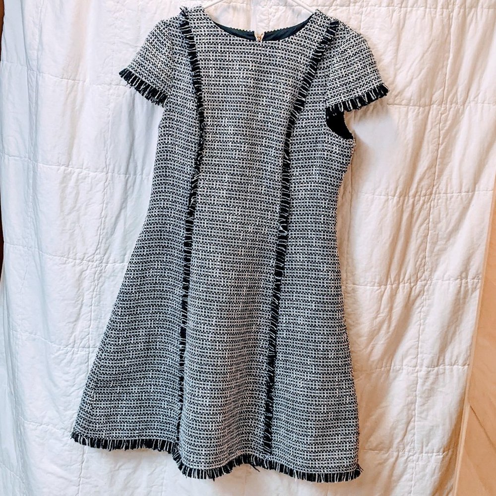 Eliza J Blue Tweed Dress with Cap Sleeves